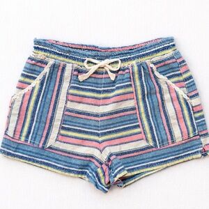 Rewind Striped Linen Blend Shorts Medium Boho Beach Festival Drawstring Pockets